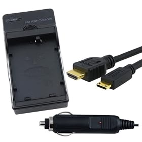 Everydaysource 10ft mini HDMI to HDMI Cable + Replacement Battery Charger Compatible with Canon LP-E5 EOS 500D / Rebel T1i / Kiss X3