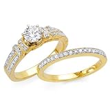 41Pi8cXBtfL. SL160  14K Yellow Gold Petite Diamond Bridal Set