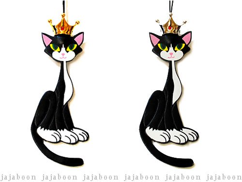 JAJABOON 王冠 猫 携帯ストラップ 【白黒猫】 革 携帯 アクセサリー