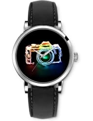 SPRAWL Aanalog Fashion Series Silver Ladies Watches of Genuine Black Leather Strap,Unique Wrist Watch for Women Girls Designed with Camara with neon lights
