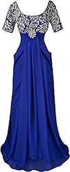 Round Neck Pleated Lace Draped Crystal Elbow Length Sleeves Empire   Waistline Evening Dress 