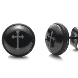 Beautiful Mens Jewelry Stainless Steel Black Cross Stud Earrings
