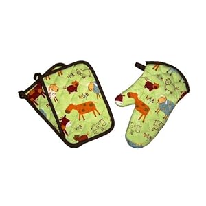 Sassy Cook'n Barnyard Buffet 3-Piece Potholder and Oven Mitt Set
