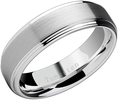 Freeman Jewels 8mm Tungsten Rings for Men Matte Finish Polished Step Edge Mens Wedding Band(14)