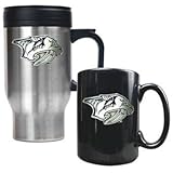 Nashville Predators - Stainless Steel Travel Mug & Black Ceramic Mug Set - Primary Logo