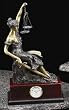 Executive Lawyer Gift- Bronzed Legal Brass Seated Lady Justice Quartz Clock on Burlwood Bronze Statue Sculpture