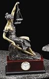 Executive Lawyer Gift- Bronzed Legal Brass Seated Lady Justice Quartz Clock on Burlwood Bronze Statue Sculpture