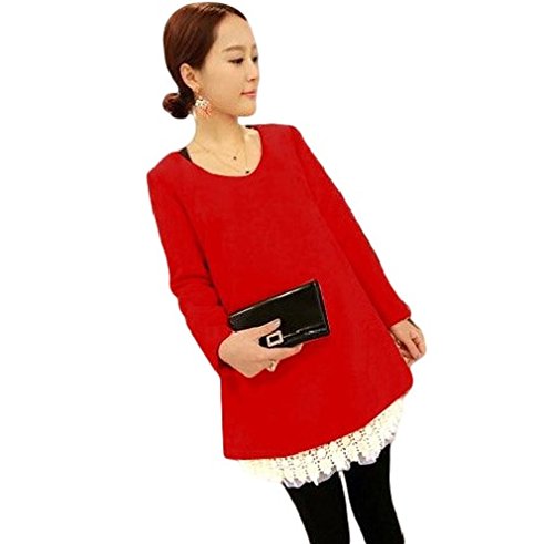 ナナコレクション Nana_Collection 2015 春 長袖 ワンピース ウール 裾レース仕様 白レース ドレス ラウンドネック エレガント カジュアル スウィート 膝丈 ガーリー レディース カラー ピンク レッド ホワイト サイズ S M L XL 2XL