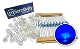 microtivity 4.8mm Wide Angle Blue Straw Hat LED w/ Resistors (Pack of 30)