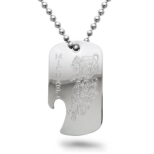 Stainless Steel Tiger Engraved Dog Tag Necklace - 18IN