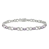 Sterling Silver Genuine Amethyst X O Bracelet w  Diamond-Accent, 7.25