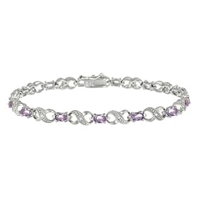 Sterling Silver Genuine Amethyst X/O Bracelet w/ Diamond-Accent, 7.25″