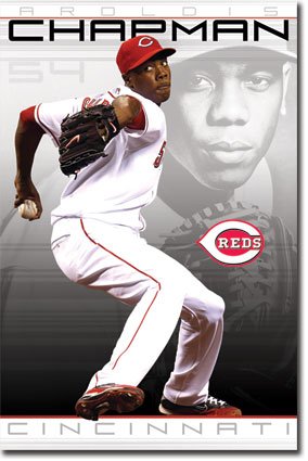Cincinnati Reds Aroldis Chapman Sports Poster Print - 22x34 custom fit with RichAndFramous Black 22 inch Poster Hangers