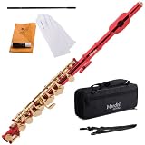 Mendini MPO-RL Red Lacquer Key of C Piccolo with Gold Keys with Case, Joint Grease, Cleaning Cloth and Rod, and Pair of Gloves