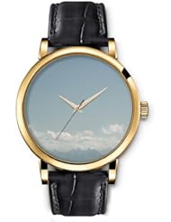 SPRAWL Aanalog Fashion Series Gold Ladies Watches of Genuine Black Leather Strap,Unique Wrist Watch for Women Girls Designed with Flower lily