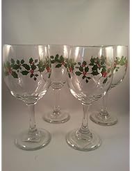 Kitchen: Holly Berry Clear Holiday Wine Glasses 11.5 oz, Set of 4