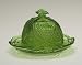 Emerald Green Cut Glass Dome Butter or Cheese Dish