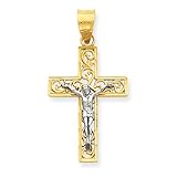 IMAGE OF 14K Two-tone D/C Small Block Filigree Cross w/Crucifix Pendant