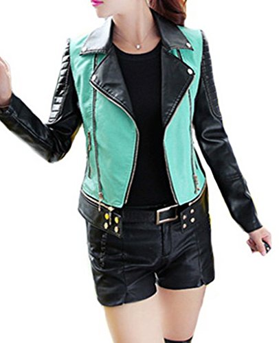 (ビグッド)Bigood カジュアル ブルゾン 無地 トップス長袖 レディース PU レザージャケットライダースジャケットショートコートストリートOL 秋 冬 切替え