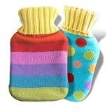 Kitchen & Housewares : Groovy Colourful Striped & Spots Knitted Hot Water Bottle Cover & Bottle