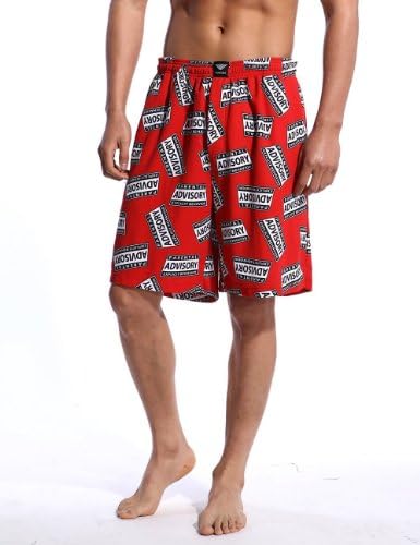 Godsen Men's Classic Cotton Board Shorts Boxer (Large, Red Word)