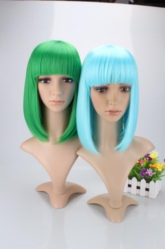 Liz Wig Gatsby 1920's Medium Long Straight Flapper Bob Heat Friendly Cosplay Party Costume Hair Wig 14'' 35cm (Green) by Liz Wig