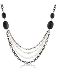 Black-Tone Black Onyx Ovals and 4 Row Multi-Tone Multi-Chain Necklace, 34"