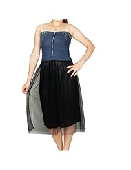 Strapless  Mesh Denim/Polyester  Dress With Rhinestones