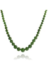 Bling Jewelry Round Graduated Moss Green Simulated Jade Beads Necklace 18in Silver Plated