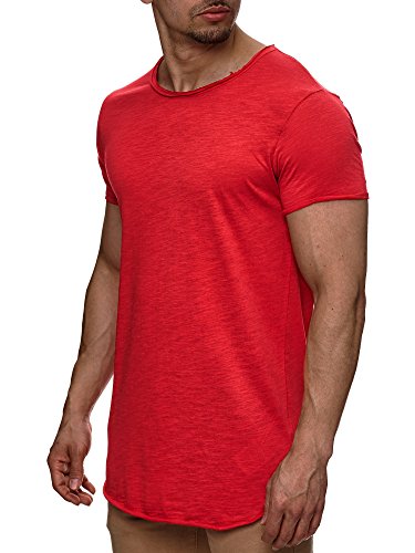 S!RPREME Herren T-Shirt Kurzarm Basic Longshirt Oversize Slim Fit Rot L