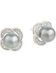 10k White Gold Diamond and Tahitian Cultured Pearl Earrings (0.25 cttw, G-H Color, I2-I3 Clarity)