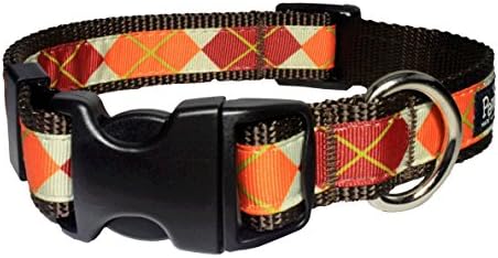 Paw Paws USA Pumpkin Argyle Dog Collar, Medium, Multicolored