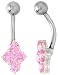 Belly Button Ring with Clustered Pink Cubic Zirconia on Sterling Silver Setting Stones