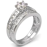 Cubic Zirconia Silver Wedding Ring Set - size 5