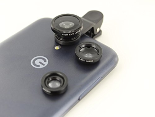 Logic Universal 3 in 1 Cell Phone Camera Lens Kit - Fish Eye Lens / 2 in 1 Macro Lens &amp; Wide Angle Lens / Universal Clip (Black)