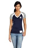 MLB Women's New York Yankees Opal Short Sleeve Raglan Deep V-Neck Synthetic Tee (Athletic Navy/Stone Gray/White/Athletic Navy, Small)