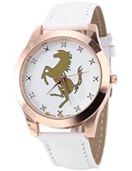 Horse Pattern Quartz Analog Watch Wristwatch Timepiece with PU Leather Band & Rhinestones for Women Lady - White SWWT3-280956