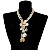 Antique White Multistrand Shell Floral Tassel Necklace