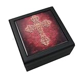 Nouveau Cross Ceramic Tile Top Wooden Jewelry Utility Box Designed by Brigid Ashwood