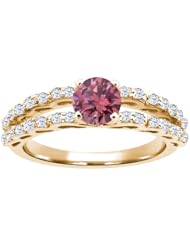 1.13 Ct Round Pink Diamond White Topaz 18K Yellow Gold Ring
