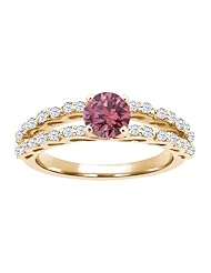 1.13 Ct Round Pink Diamond White Topaz 925 Yellow Gold Plated Silver Ring