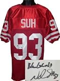 Ndamukong Suh Autographed/Hand Signed Nebraska Cornhuskers Red Custom Jersey Blackshirts- JSA Hologr