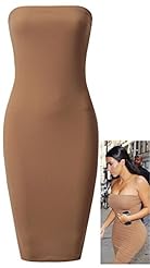 Strapless Bandeau Neck Elastane/Viscose Bodycon Dress/Midi Dress 