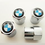 Set of 4 BMW Blue Logo Chrome Tire Valve Stem Caps (Made of Metal)