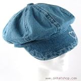 BLUE DENIM * APPLE GATSBY NEWSBOY CAP HAT CRYSTALS HEART - Small / Medium