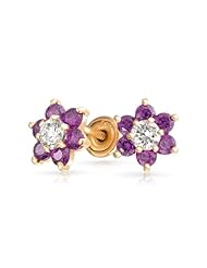 Bling Jewelry 14k Gold Flower Screwback Earrings Baby Studs Amethyst Color CZ