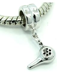 .925 Sterling Silver " Hair Dryer Dangle " Charm Bead Compatible with Pandora Chamilia Kay Troll Bracelet