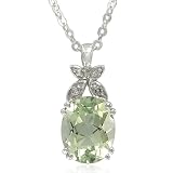 41PjdWGHL L. SL160  Sterling Silver Oval Shaped Green Amethyst with White Topaz Accent Pendant, 18.5