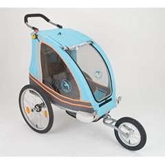 Blue Bird 2-in1 Kinderanh�nger Jogger + Einsitzer + gefedert + T�rkis Orange Grau + ALUMINIUM + Modell 2011