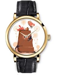 SPRAWL Aanalog Fashion Series Gold Ladies Watches of Genuine Black Leather Strap,Unique Wrist Watch for Women Girls Designed with World of Nature